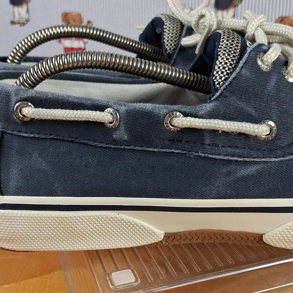 Sperry Top-Sider Memory Foam Canvas Blue & White Mens 8 Casual Preppy Boat Shoes
